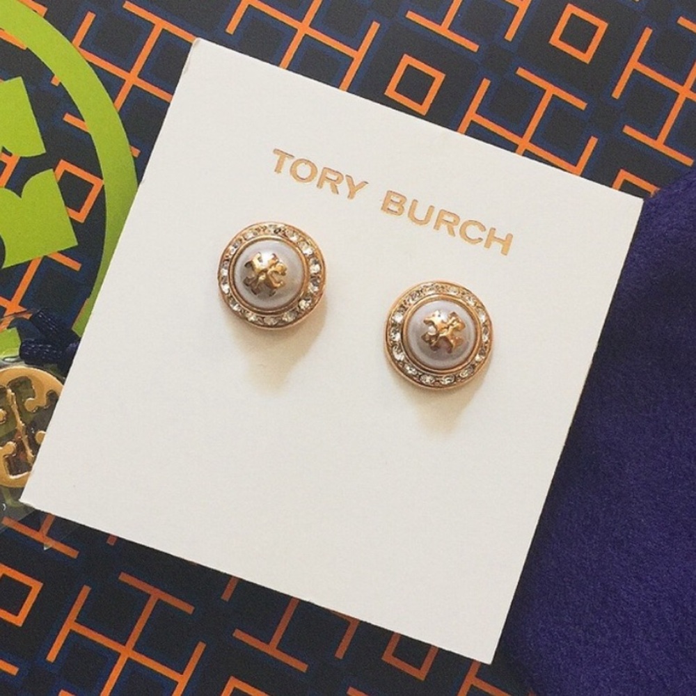 New Tory Burch Natalie Gold Pearl Stud Earrings
